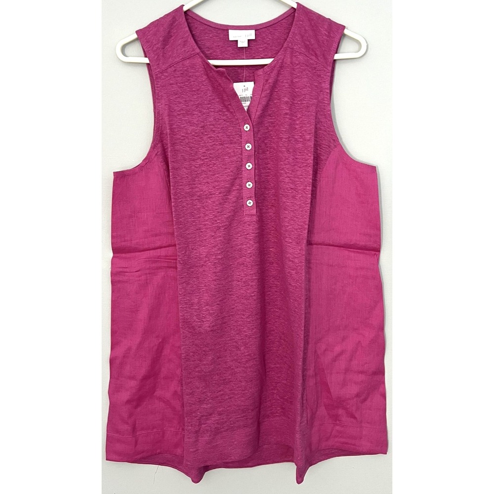 J.Jill Love Linen Sleeveless Henley Tank Top Womens Large Rose 100% Linen NWT